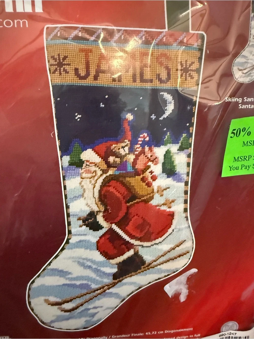 Janlynn Needlepoint Stocking Kit SKIING SANTA #023-0411 Nancy Rossi 2006 18